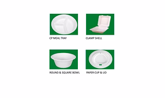 Biodegradable tableware of Bagasse I Plates, Cups, Cutlery, Meal Trays, Clamp shells