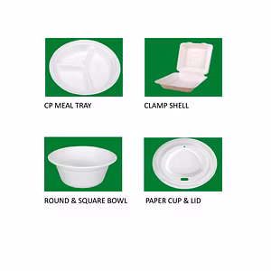 Biodegradable tableware of Bagasse I Plates, Cups, Cutlery, Meal Trays, Clamp shells