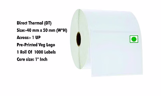 Direct Thermal Labels  – 40X50 MM – Veg Logo Pre-Printed Labels - 1000 / Roll
