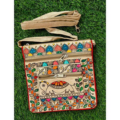 fine cross bag with authentic madhubani painting for women, casual, travel, beach and party, tredy stylish handmade stylish cross bag handicraft mini bag