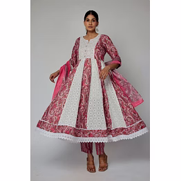 the navra shifly cotton anarakali kurta pant dupatta set