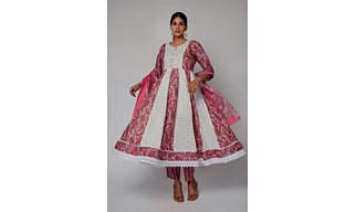 The Navra Shifly Cotton Anarakali Kurta Pant Dupatta set