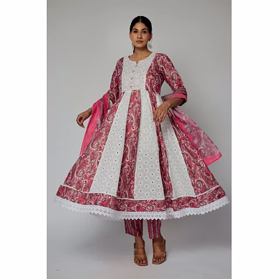 the navra shifly cotton anarakali kurta pant dupatta set