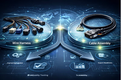 Wire harness and cable assembly manufacturing setup with connectors and industrial applications