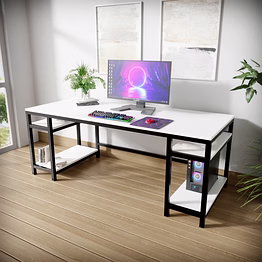 edward computer table with open storage in white colour by riyan luxiwood