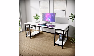 Edward Computer Table with Open Storage in White Colour by Riyan Luxiwood
