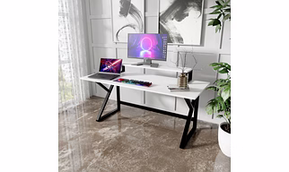 Meja Computer Table with Monitor Riser - Stylish White Desk