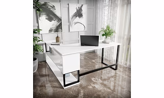 Riyan Luxiwood L Shape Executive Desk with Open Storage Shelves