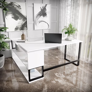 Riyan Luxiwood L Shape Executive Desk with Open Storage Shelves