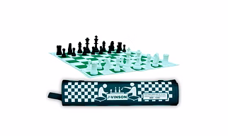 Vinson 17x17 Fide Tournament Chess Set with Vinyl Foldable Roll-up Matt, 32 Solid Plastic Pieces, 2 Extra Queens with Storage Bag.