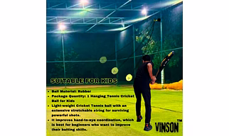 VINSON Hanging Tennis Ball for Cricket Training & Practice, 1.5m Stretchable Rope, Ideal for Indoors & Outdoors, Suitable for Kids, Weight - 90 GMS