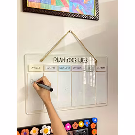 Marjane Kids Planner – Plan Your Week with Ease!, 16 x 10 inches, pastel-colored, 5mm Acrylic planner board, Write and erase effortlessly, make continues planning.