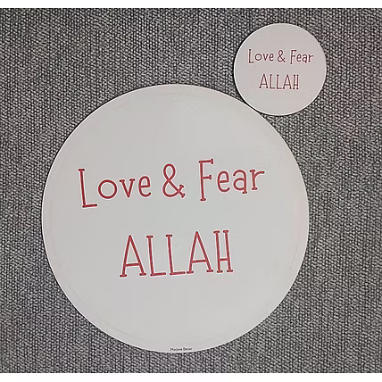 MARJANE Art Sticker - MDF Based| for Study Table, Fridge, Cupboard, Door, Mirror, Circle shape | Fridge Magnet–Love and Fear Allah(Black, 4x4inch,Circle shape)available in 3 colors.-12765045