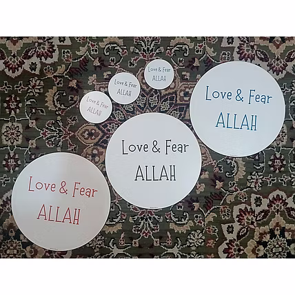 MARJANE Art Sticker - MDF Based| for Study Table, Fridge, Cupboard, Door, Mirror, Circle shape | Fridge Magnet–Love and Fear Allah(Black, 4x4inch,Circle shape)available in 3 colors.-2