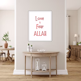 marjane islamic sticker-based on mdf|for study table, fridge, cupboard, door, mirror, circle shape|sticker|fridge magnet–love and fear allah(black, 4x3inch, rectangular shape)available in 3 colors.