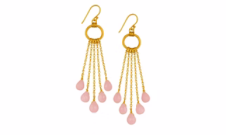 Natural Rose quartz dangle earring, Brass with 22k gold pated earring, Jewelry expo