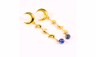 Crescent Moon Dangle earring With Lapis Gemstone, Brass 18k gold plated, Gifts jewelry