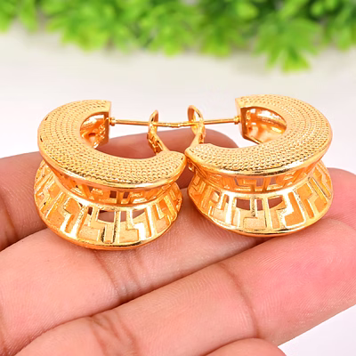 brass designer hoop earring for women, 22k gold plated earring for women, gifts jewelry
