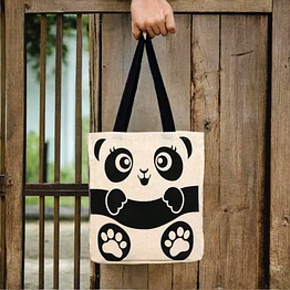 eco-friendly jute tote bag with cute panda print – black & white