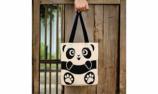 Eco-Friendly Jute Tote Bag with Cute Panda Print – Black & White