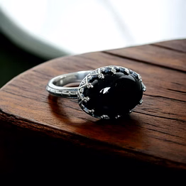 unique black onyx gemstone ring, 925 sterling silver
