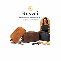rasvai premium full grain leather toiletry bag for men & women | luxury dopp kit travel organizer | water-resistant genuine leather shaving & grooming bag | brown / dark brown / black