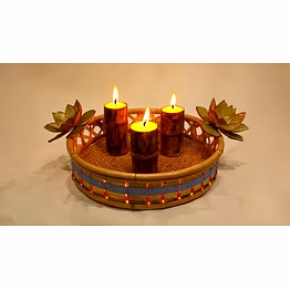 patra tray – leaf motif diya set