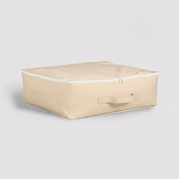 premium fabric storage bag for clothes | large foldable wardrobe organizer with handle & zipper | beige garment and saree storage box
