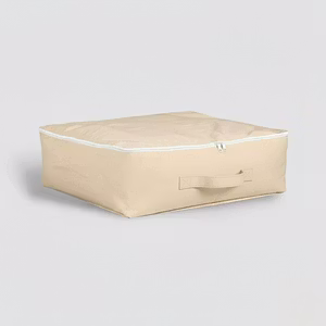 Premium Fabric Storage Bag for Clothes | Large Foldable Wardrobe Organizer with Handle & Zipper | Beige Garment and Saree Storage Box