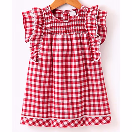 red checks frilly one piece dress
