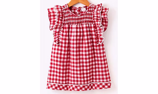 Red checks frilly one piece dress