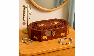 Wooden Jewelry Storage Box with Hinged lid