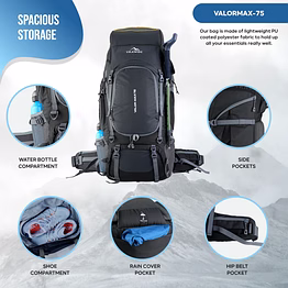 trawoc valor max 75l travel backpack camping hiking bag rain cover shoe compartment