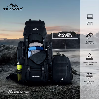 trawoc wildwing 95l internal frame travel backpack with detachable daypack