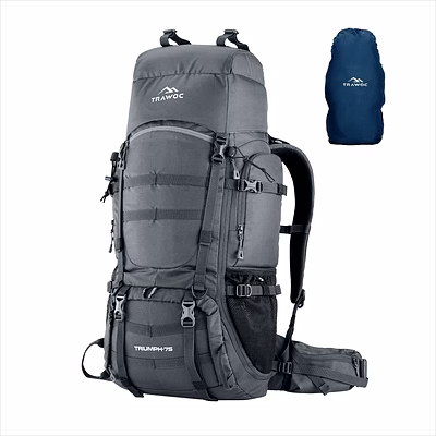 trawoc triumph x 75l camping backpack trekking travel bag front & top loading