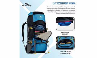 GRITMAX 55L Travel Backpack Front & Top Open for Hiking Trekking Bag