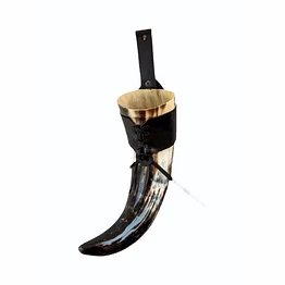 viking drinking horn with leather holsters
