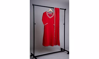 Women's Red Chanderi Embroidered Kurti with Dupatta Set