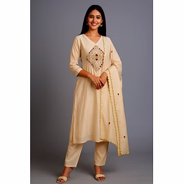 chanderi cream kurta set with embroidered dupatta