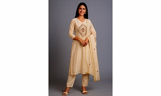 Chanderi Cream Kurta Set with Embroidered Dupatta