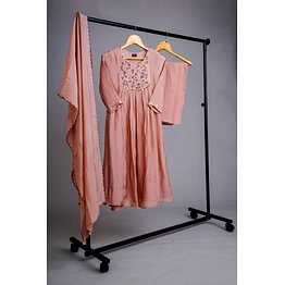 blush pink chanderi embroidered kurti set with dupatta