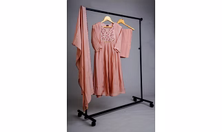 Blush Pink Chanderi Embroidered Kurti Set with Dupatta