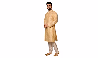 Printed Silk Kurta Set For Men
