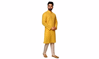 Men's Floral Silk Kurta Set