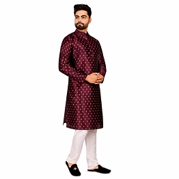 mahanubhav printed cotton silk kurta set for men