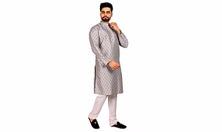 Printed Cotton Silk Kurta Set For Men