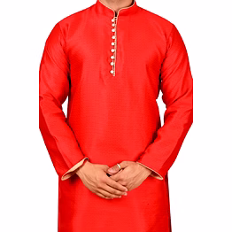 mahanubhav traditional loop buttoned silk kurta set for men