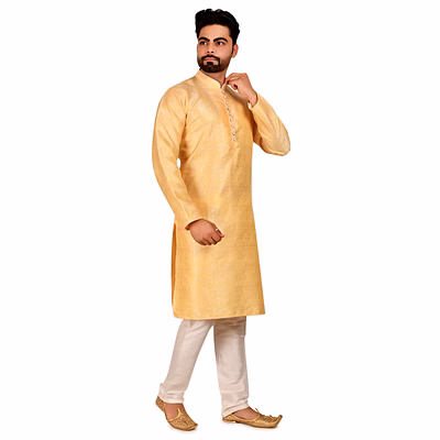 mahanubhav jacquard loop buttoned silk kurta set for men