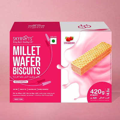 skyroots millet wafer biscuits strawberry (70gmx 6 packs)