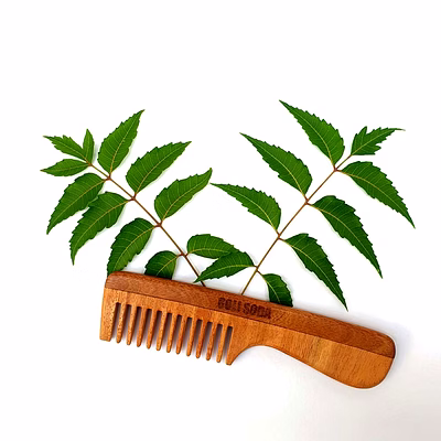 goli soda neem wood comb - wide tooth with handle